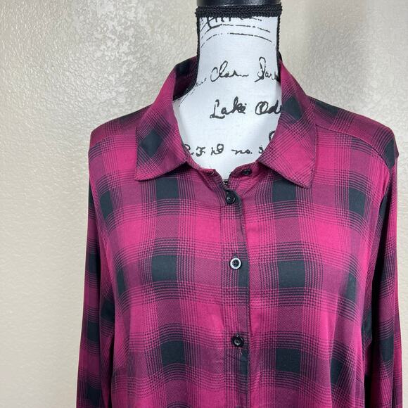 Torrid Purple Black Plaid Rayon Long Sleeve Button Dress Size 2(2X) cottagecore - Picture 7 of 16